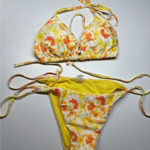 Source Unknown Yellow & Orange Floral Triangle Bikini Set